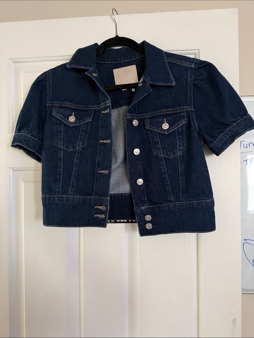 PAIGE Dark Indigo Short-Sleeve Denim Jacket